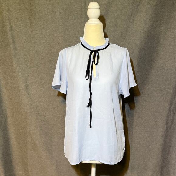 Lulus Blouse Top Women M Light Blue Relaxed Fit Tie Neck Casual Dressy - Picture 2 of 7